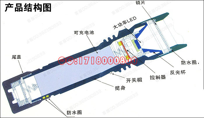 防身强光手电（加强型）ZZ-1101 电击棍 防身电击棒